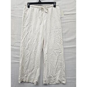 A New Day Womens Wide Leg Drawstring Pants Cream Medium Short NWT 018 10 4939